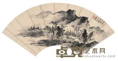 萧愻 乙丑（1925年）作 山水 扇面 19.1×51.5cm